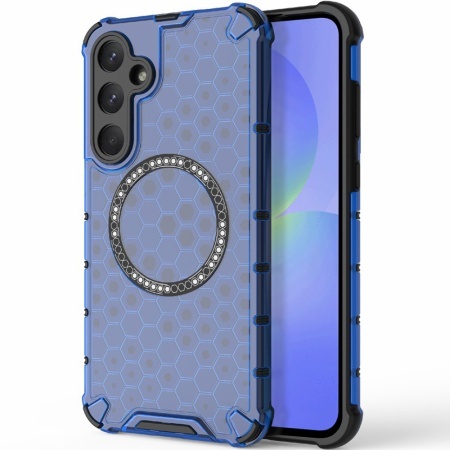 Husa pentru Samsung Galaxy A36 5G, SKYDDAR INNOVATION, HoneyComb Shield MagSafe, Antisoc, set cu sticker, Albastru