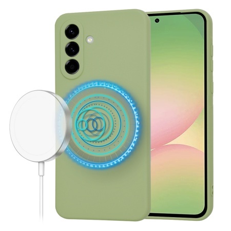 Husa pentru Samsung Galaxy A56 5G, SKYDDAR INNOVATION, din Silicon Catifelat, SoftFlex Magsafe, set cu sticker, Verde