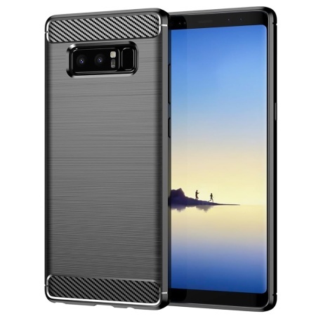 Husa pentru Samsung Galaxy Note 8, SKYDDAR INNOVATION, Carbon Silicone, din Silicon Slim, cu textura Fibra Carbon, set cu sticker, Negru