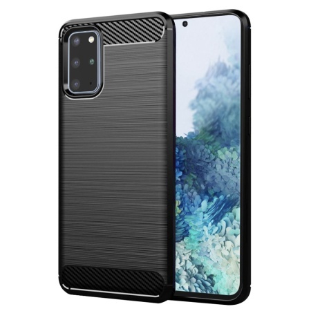 Husa pentru Samsung Galaxy S20 Plus / Galaxy S20 Plus 5G, SKYDDAR INNOVATION, Carbon Silicone, din Silicon Slim, cu textura Fibra Carbon, set cu sticker, Negru