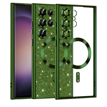 Husa pentru Samsung Galaxy S23 Ultra Design Antisoc, Fundal Detasabil 2-in-1, Protectie Superioara, Margini Ridicate, SKDR Glitter - Verde