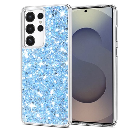 Husa pentru Samsung Galaxy S25 Ultra, SKYDDAR INNOVATION, SparkleCase, din Silicon cu Sclipici, Protectie Completa, Bleu, set cu sticker