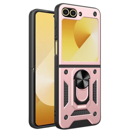 Husa pentru Samsung Galaxy Z Flip6 / Galaxy Z Flip7 FE, SKYDDAR INNOVATION, CamShield, Inel magnetic, set cu sticker, Roz