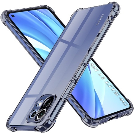 Husa pentru Xiaomi Mi 11 Lite / Mi 11 Lite 5G / 11 Lite 5G NE, SKYDDAR INNOVATION, Shockproof Clear Silicone, Silicon Slim, set cu sticker, Fumuriu