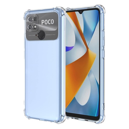 Husa pentru Xiaomi Poco C40 , SKYDDAR INNOVATION, Shockproof Clear din Silicon Slim, Transparenta, set cu sticker
