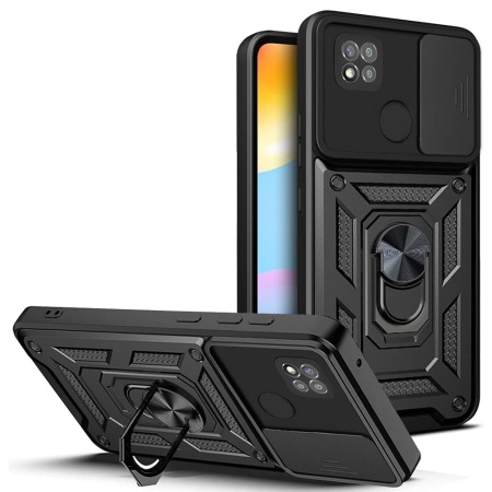 Husa pentru Xiaomi Redmi 9C NFC / Redmi 9C cu inel magnetic si protectie camera Skyddar CamShield - Negru