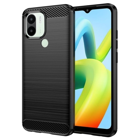 Husa pentru Xiaomi Redmi A1+ / Redmi A2+, SKYDDAR INNOVATION, Carbon Silicone, din Silicon Slim, cu textura Fibra Carbon, set cu sticker, Negru