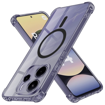 Husa pentru Xiaomi Redmi Note 14 5G, SKYDDAR INNOVATION, Shockproof MagSafe din silicon, set cu sticker, Fumuriu