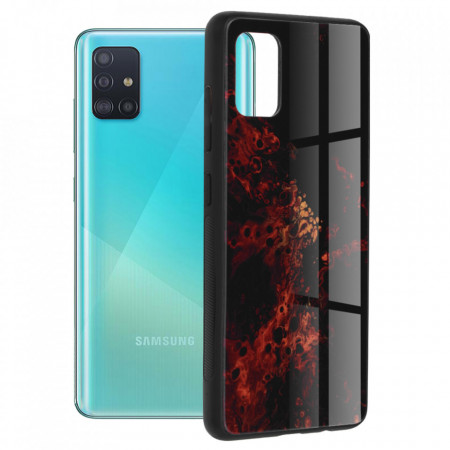 Husa Samsung Galaxy A51 cu sticla securizata, Techsuit Glaze - Red Nebula