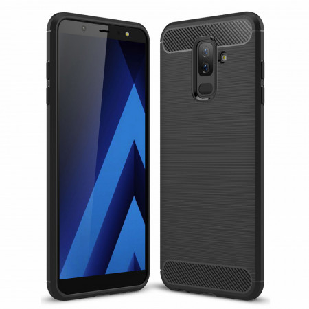 Husa Samsung Galaxy A6 Plus 2018 din silicon, Slim, cu textura Fibra Carbon - Negru