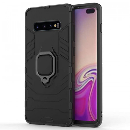 Husa Samsung Galaxy S10 cu inel, Techsuit Silicone Shield - Negru