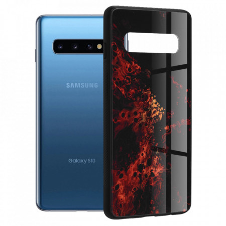 Husa Samsung Galaxy S10 cu sticla securizata, Techsuit Glaze - Red Nebula
