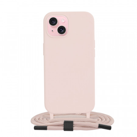Husa silicon iPhone 15 cu snur, Techsuit Crossbody Lanyard - Roz