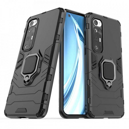 Husa Xiaomi Mi 10S cu inel, Techsuit Silicone Shield - Negru