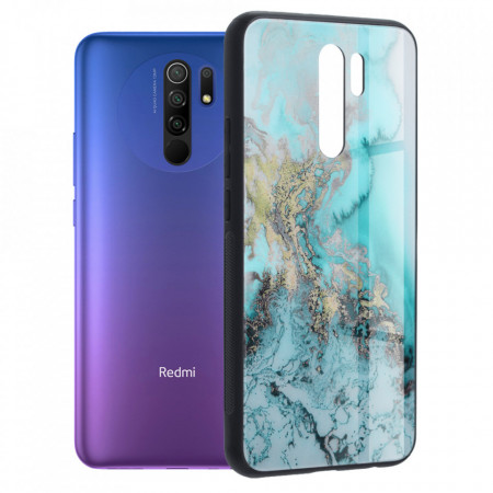Husa Xiaomi Redmi 9 cu sticla securizata, Techsuit Glaze - Blue Ocean