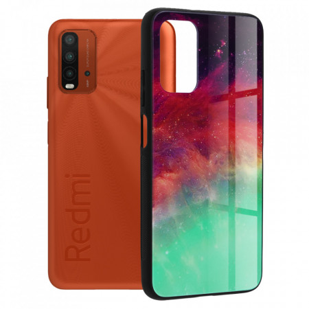 Husa Xiaomi Redmi 9T cu sticla securizata, Techsuit Glaze - Fiery Ocean