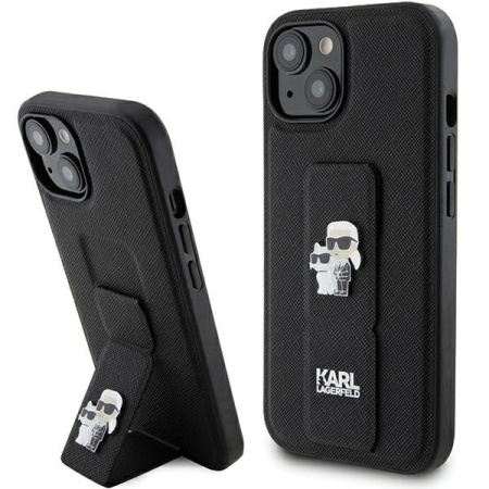 Huse pentru iPhone 14 Plus / 15 Plus, Karl Lagerfeld, Saffiano Gripstand, Negru