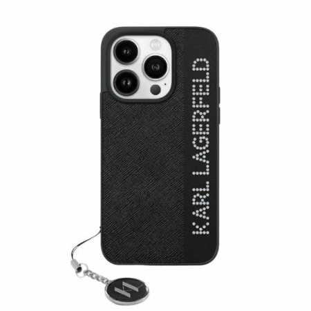 Huse pentru iPhone 15 Pro, Karl Lagerfeld, Saffiano Rhinestones&Charm, Negru