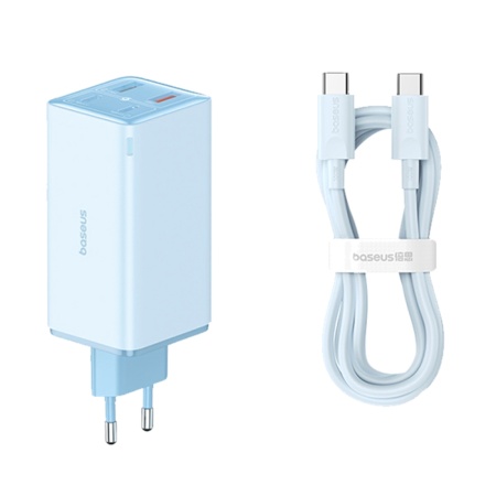 Incarcator Priza cu 4 porturi, Baseus,Type-C Cablu Inclus, 2x USB, 2x Type-C, 100W, 100W, 20V, 5A, 1m , GaN6 Pro, Albastru