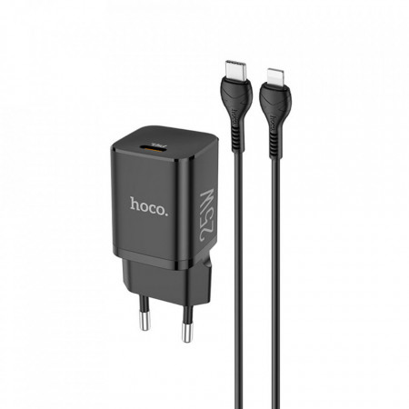 Incarcator priza (N24 Victorious), USB Type-C, QC 3.0, 25W, 3A cu cablu Type-C to Lightning Cable 1.0m, HOCO - Negru