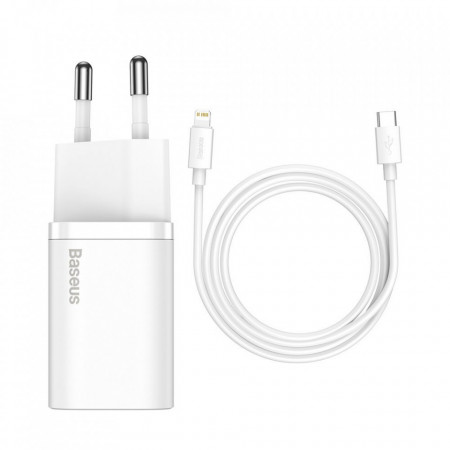Incarcator priza Super Si cu cablu Type-C la Lightning, PD, 20W, Baseus (TZCCSUP-B02) - Alb