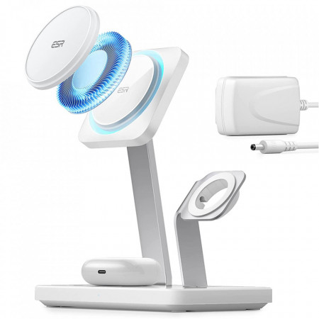 Incarcator Wireless 3in1 iPhone, AirPods si Apple Watch ESR HaloLock - Arctic White