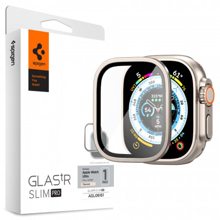 [Pachet 360°] Rama + Folie Apple Watch Ultra Glas.tR Slim Pro, Spigen - Titanium