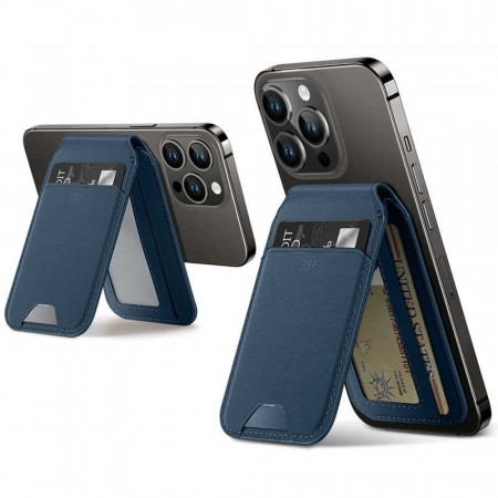 Suport portofel MagSafe, piele ecologica, pliabil, ESR - Blue Sheepskin
