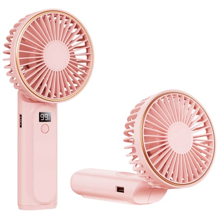 Ventilator Portabil cu Display LED, 6 Viteze, USB-C, 5000mAh, Compact si Eficient, Roz