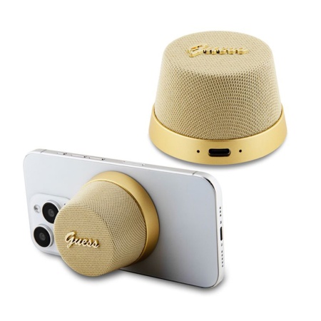Boxa Portabila GUESS Magnetic Script (GUWSC3ALSMK), Bluetooth 5.3, autonomie 12h, Auriu, 60x60x40mm