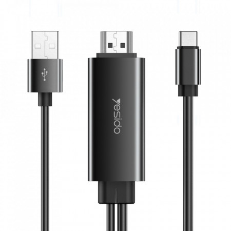 Cablu Video USB la HDMI, Type-C 4k 30Hz, 1.8M, Yesido (HM03) - Negru