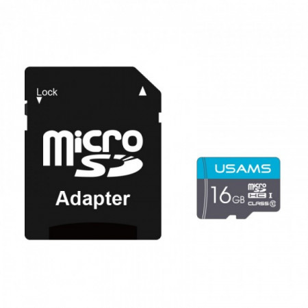 Carduri Memorie 16GB cu adaptor, High Speed, TF, USAMS (US-ZB117) - Negru
