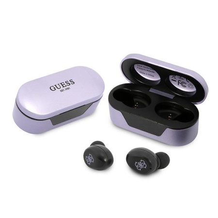 Casti Bluetooth Wireless, GUESS Wireless Earbuds GUTWST31, Casti fara Fir, Bluetooth 5.0, TWS, USB-C, cu dock de incarcare, Rezistente la Praf IPX4, Mov