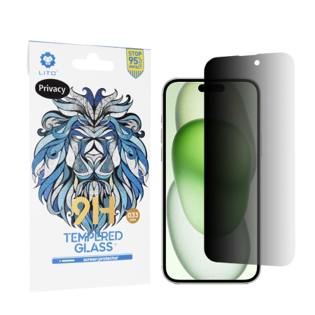 Folie de Sticla iPhone 15 Plus, Claritate Maxima, Lito, 2.5D Classic Glass 9H, Privacy