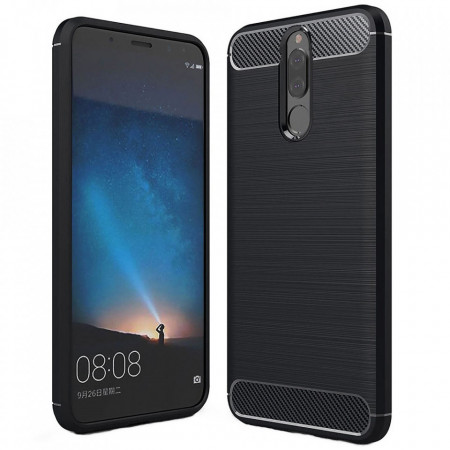Husa Huawei Mate 10 Lite din silicon, Slim, cu textura Fibra Carbon - Negru