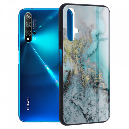 Husa Huawei Nova 5T / Honor 20 cu sticla securizata, Techsuit Glaze - Blue Ocean
