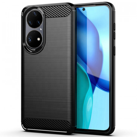 Husa Huawei P50 Pro, Carbon Silicon Techsuit - Negru