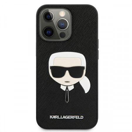 Husa iPhone 13 Pro, Karl Lagerfeld KLHCP13LSAKHBK, Saffiano Ikonik Karl`s Head - Negru