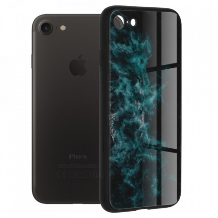 Husa iPhone 7 cu sticla securizata, Techsuit Glaze - Blue Nebula