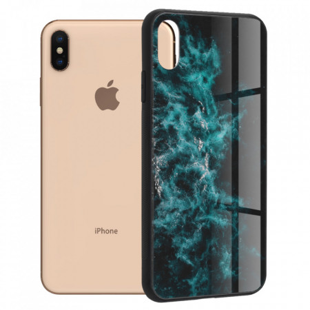 Husa iPhone XS Max cu sticla securizata, Techsuit Glaze - Blue Nebula