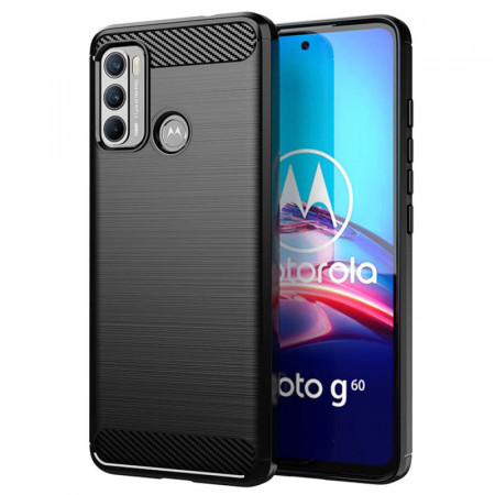 Husa Motorola Moto G60 din silicon, Slim, cu textura Fibra Carbon - Negru