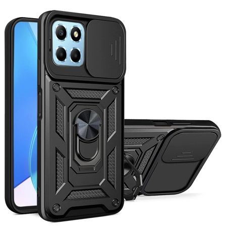 Husa pentru Honor X6 / X8 5G / 70 Lite, SKYDDAR INNOVATION, CamShield, Inel magnetic, set cu sticker, Negru