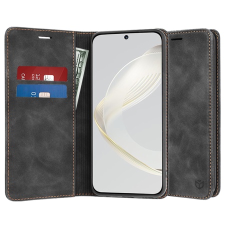 Husa pentru Huawei nova 11 / nova 12s, SKYDDAR INNOVATION, Soft Wallet, tip Carte din piele Eco Premium, cu Portofel Interior, Negru, set cu sticker