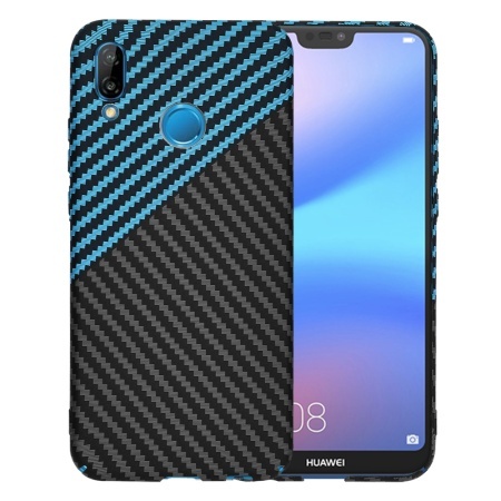 Husa pentru Huawei P20 Lite, SKYDDAR INNOVATION, textura carbon, Carbonite FiberShell, set cu sticker, Bleu,