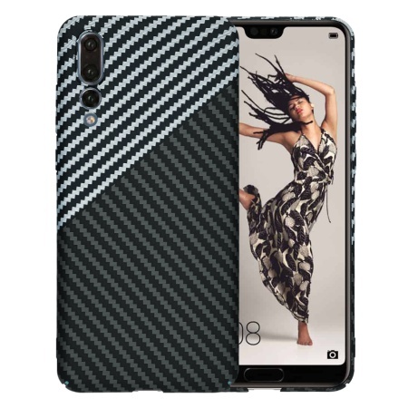 Husa pentru Huawei P20 Pro, SKYDDAR INNOVATION, textura carbon, Carbonite FiberShell, set cu sticker, Gri,