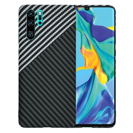 Husa pentru Huawei P30 Pro / P30 Pro New Edition, SKYDDAR INNOVATION, textura carbon, Carbonite FiberShell, set cu sticker, Gri,