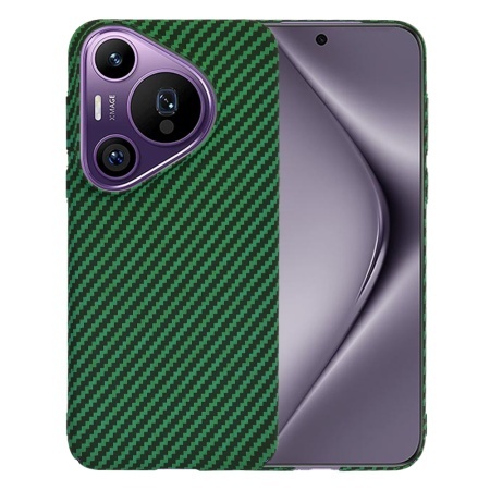 Husa pentru Huawei Pura 70 Pro, SKYDDAR INNOVATION, textura carbon, Carbonite FiberShell, set cu sticker, Verde,
