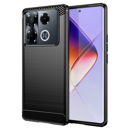 Husa pentru Infinix Note 40 Pro+, SKYDDAR INNOVATION, Carbon Silicone, din Silicon Slim, cu textura Fibra Carbon, set cu sticker, Negru