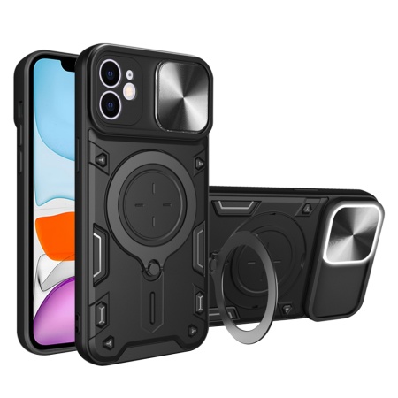 Husa pentru iPhone 11, SKYDDAR INNOVATION, CamGuard Pro, Inel Magnetic, Protectie Camera, set cu sticker, Negru