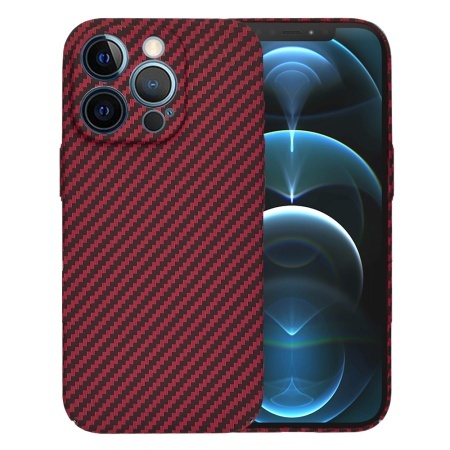 Husa pentru iPhone 12 Pro Max, SKYDDAR INNOVATION, textura carbon, Carbonite FiberShell, set cu sticker, Rosu,